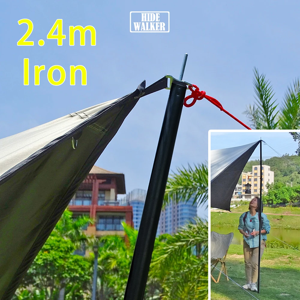 

2.4m Tarp Poles 240cm Heavy Duty Outdoor Camping Pole Support Adjustable Tent Rod Thicken Steel Canopy Awning Frame Black Coated