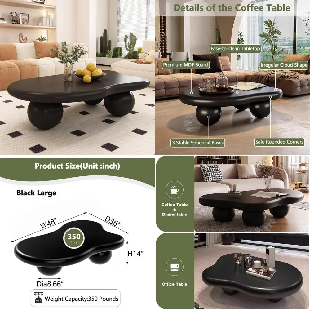 

Журнальный столик Cloud для гостиной с круглыми углами, центральный стол в современном стиле с 3-мя шариковыми ножками, деревянный чайный столик для маленьких