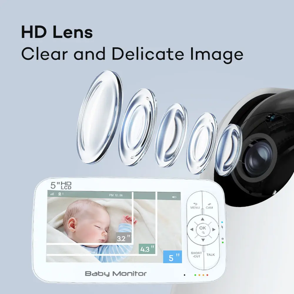 5 بوصة 2MP 1080P APP التحكم عن بعد واي فاي كاميرا الطفل اللاسلكية PTZ درجة الحرارة الرطوبة عرض مراقبة الطفل مربية كام Babysitte