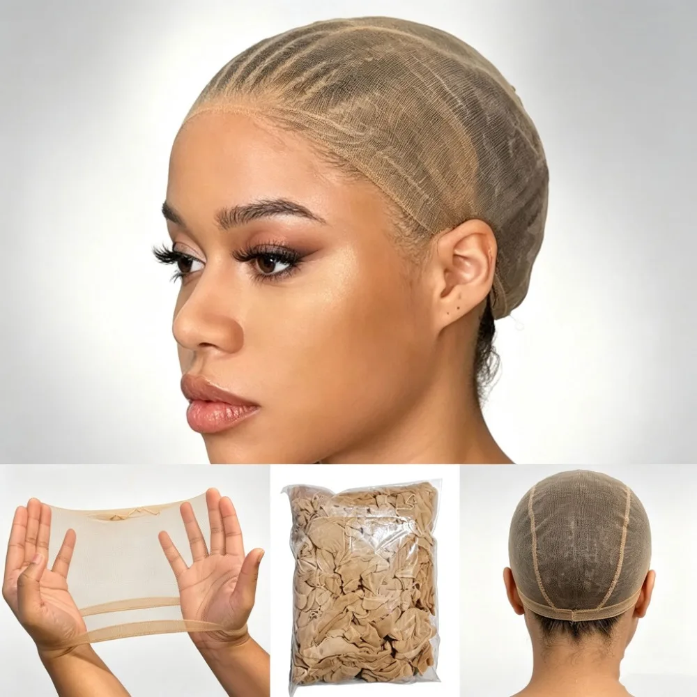 Wholesale High Quality HD Wig Cap Transparent Stretchy Nylon Hair Net Lace Front Weave Wig Caps for Women Men Light Brown