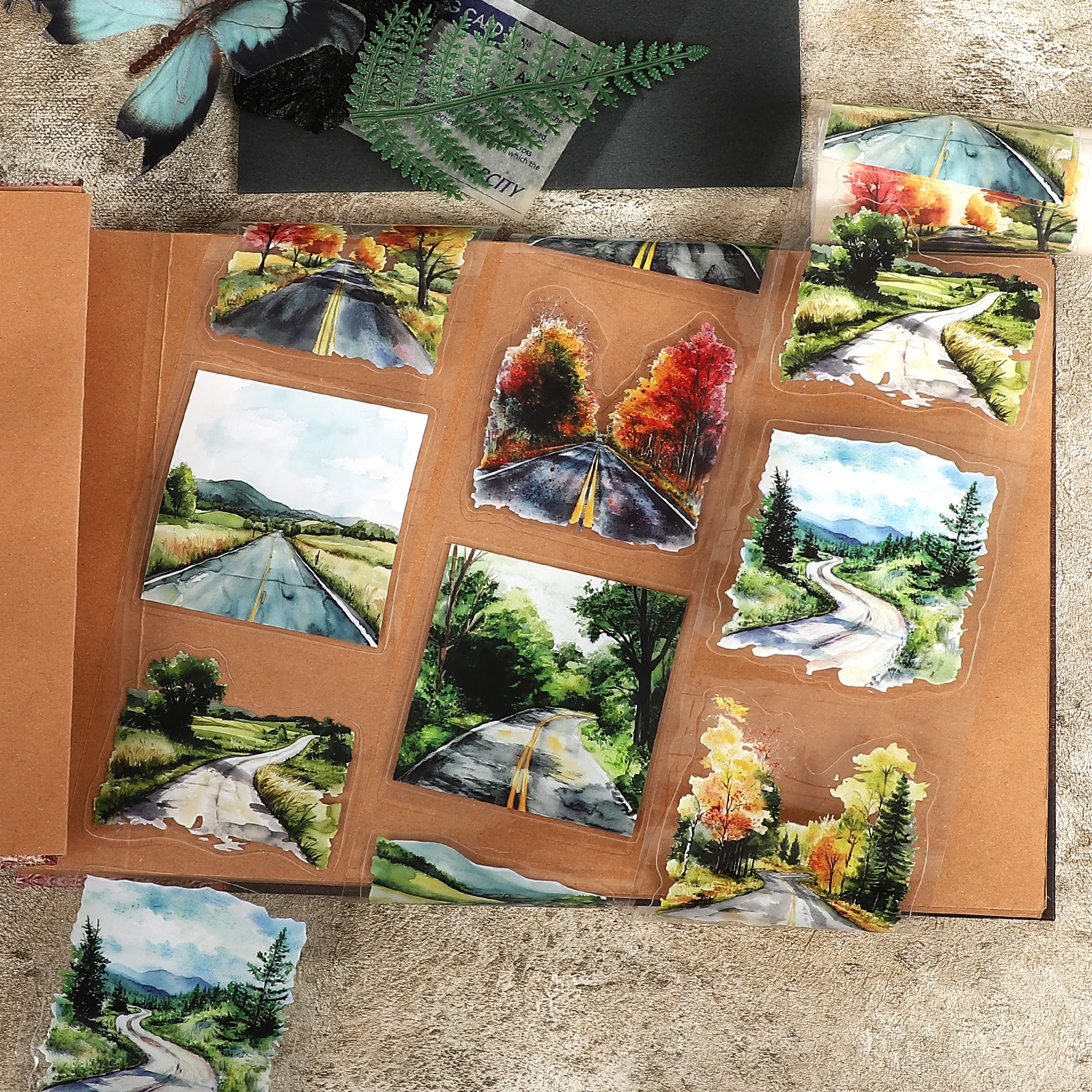 80mm*200cm Vintage Tree Highway Landscape PET Tape Creative DIY Journal Material Collage Scrapbooking Stationery