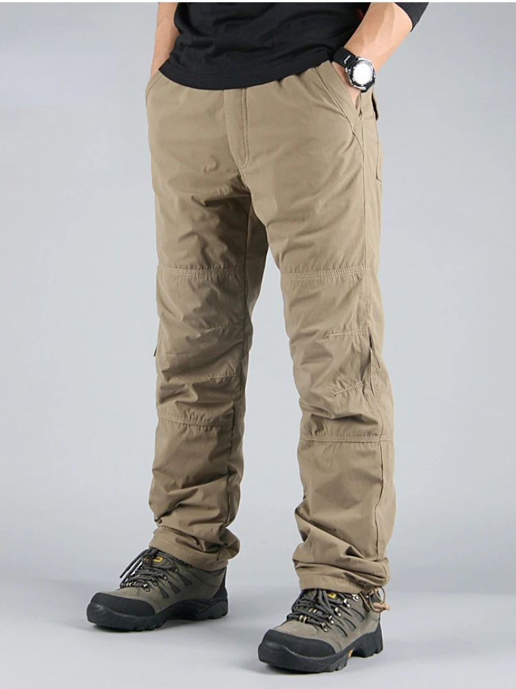 Men Men Outdoor Sports Large Size Multi-pocket Trousers Spring and Autumn Plus Velvet Casual Pants Loose Straight Overalls