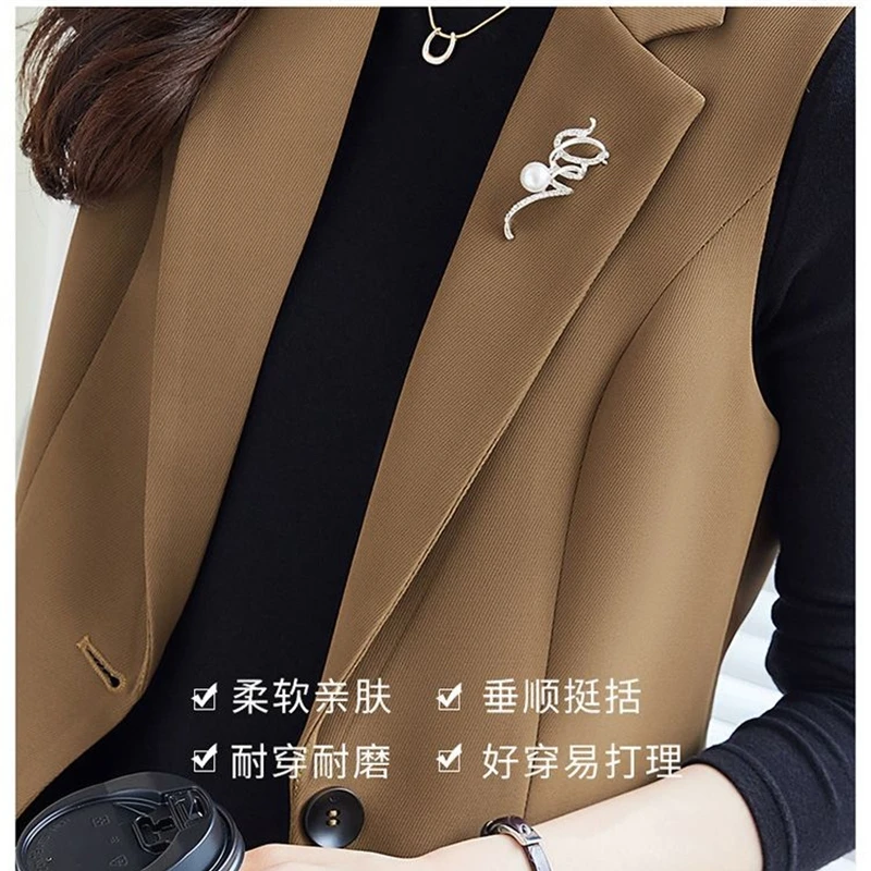 Women\'s Lapel Collar Vest Coat All-Matched Single Breasted Sleeveless Classic Solid Color Chic Vintage Office Lady Jacket