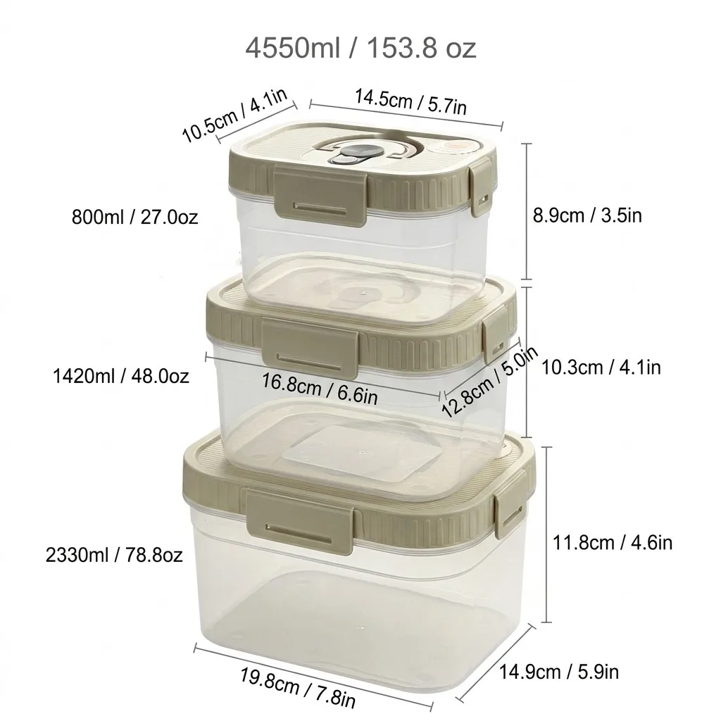 Stapelbare voedselopslagcontainer met handvat, verzegeld, lekvrij, transparant plastic, vershoudbox, koelkastbewaardoos
