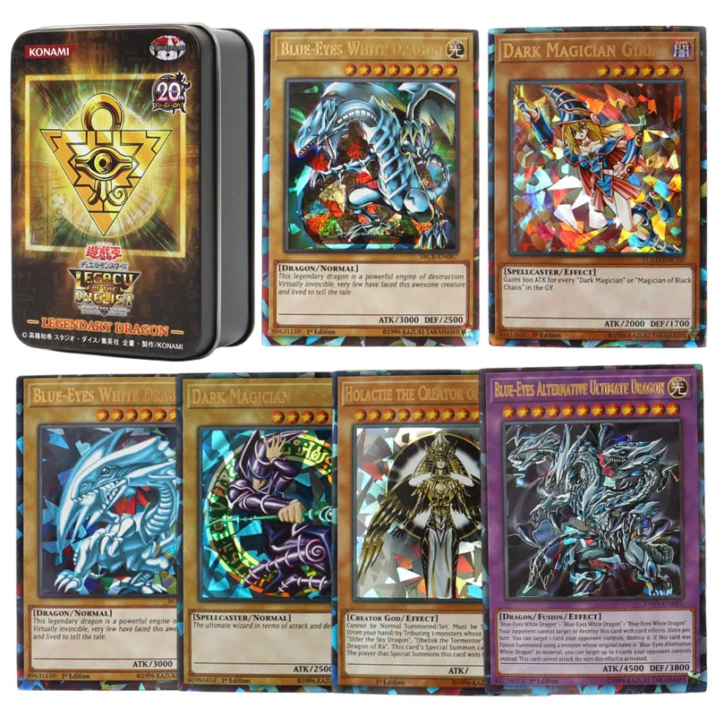 72PCS Yugioh Cards with Tin Box Card Holographic English Version Golden Letter Duel Links Game Card Blue Eyes Exodia Board Game