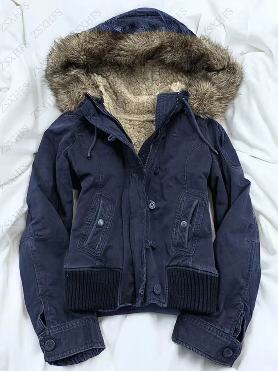 

Hoodies Y2k Winter Clothes Women's Sweatshirt Blue Zip Up Hooded Warm Fur Harajuku Slim Vintage Femme 90s Streetwear Hoodie Coat