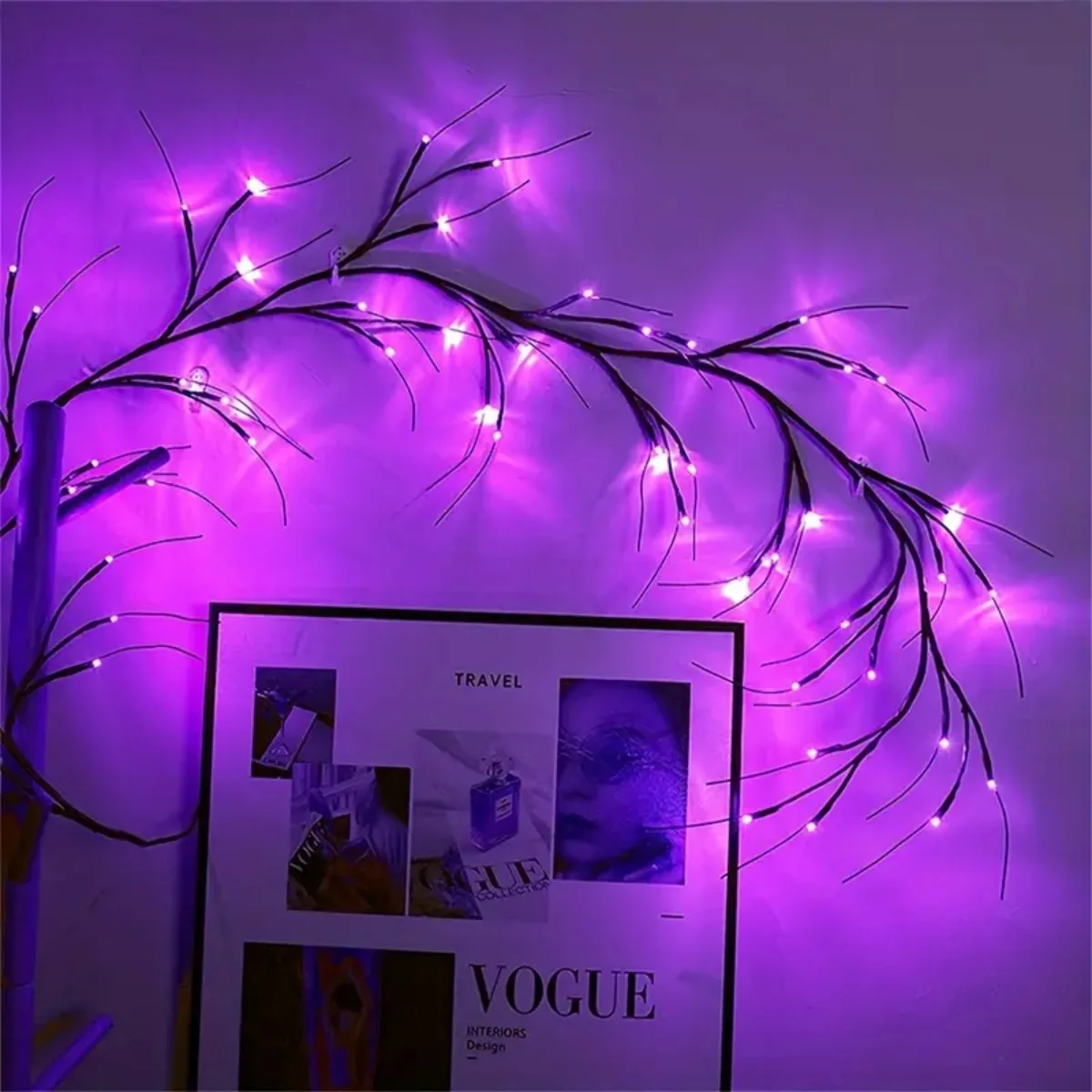 Atmosfera de Halloween Roxo Rattan Lights, DIY Ramos, Guirlanda, Exterior, Interior, Impermeável, Paredes Luzes, Alimentado por Bateria, 54 LEDs, 1Pc
