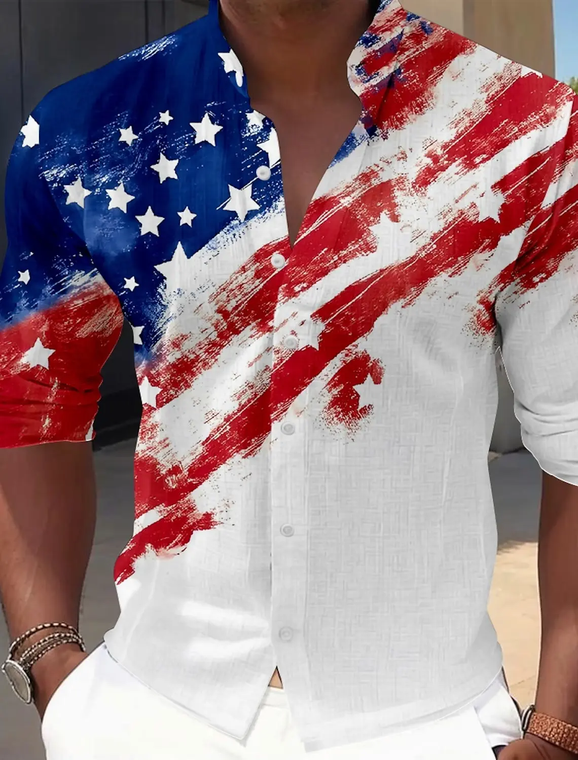 Stampa 3D bandiera americana patriottica Casual camicia abbottonata da uomo manica lunga festa serale vacanza quotidiana estate primavera autunno