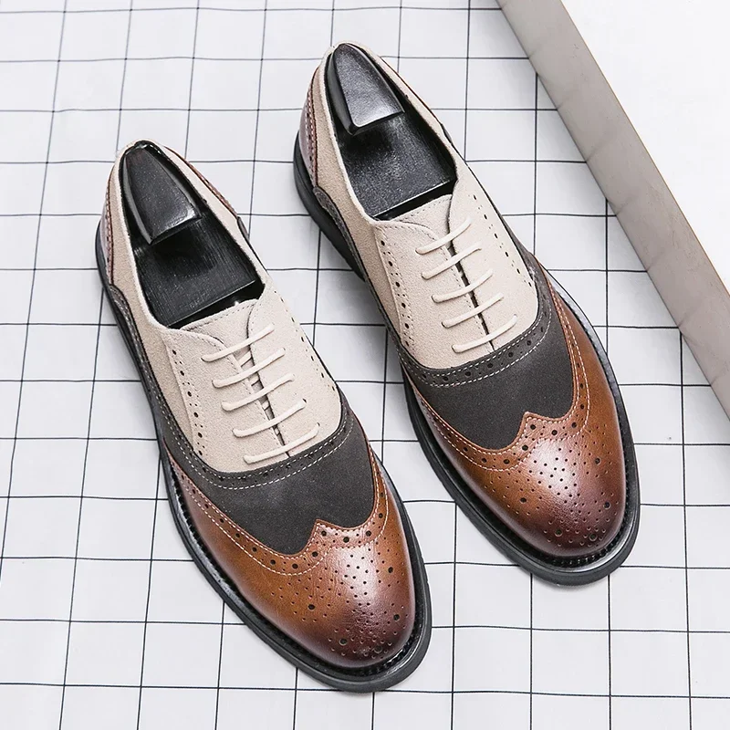 

Men Dress Shoes Brogue Shoes Round Toe Lace-up Spring Autumn Handmade Pu Mens Shoes