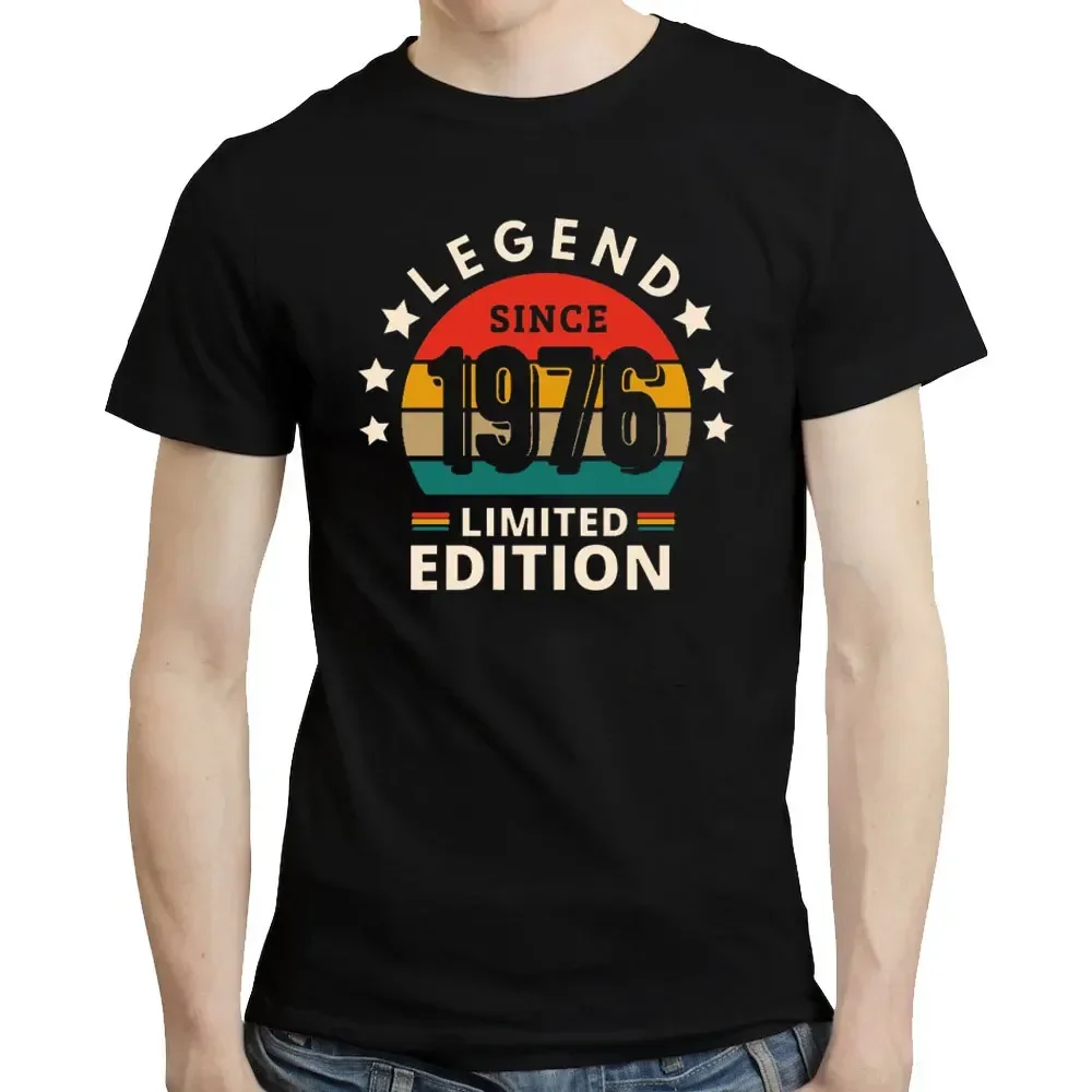 

1976 ВИНТАЖНЫЕ классические черные хлопковые футболки высокого качества для мужчин, летняя мода в стиле ретро, футболка для дня рождения 48–48 лет, мужской топ