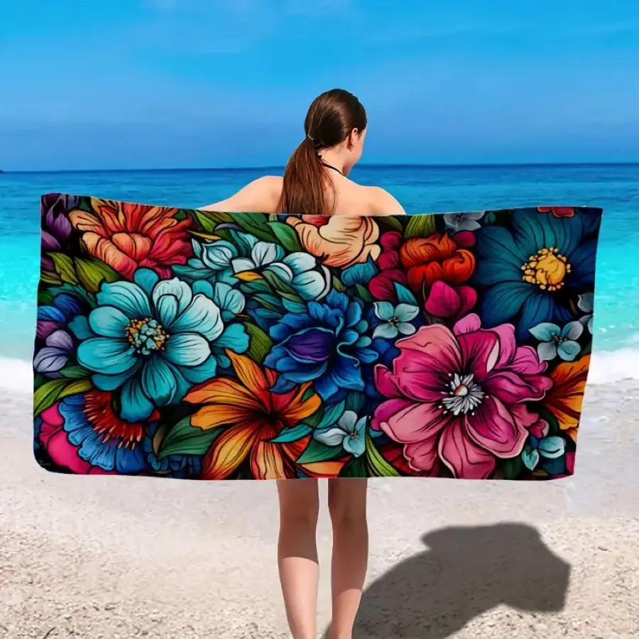 Multicolored floral single-sided printed element microfiber beach towel Bath towels are super absorbent and easy to carry househ