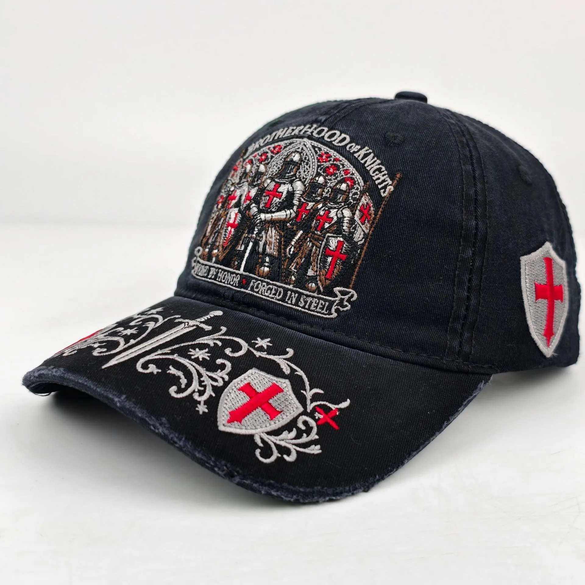 European-Style Vintage Distressed Templar Knight Embroidered Baseball Cap, Unisex Outdoor Trucker Hat view 2