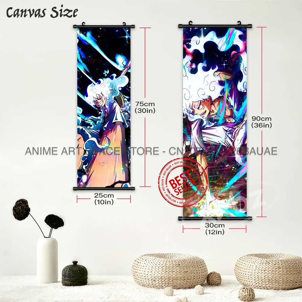 ONE PIECE Hanging Painting Wall Artwork Cartoon Scroll Picture Luffy Gear 5 Canvas Anime Poster Vintage Home Decor Computer Room