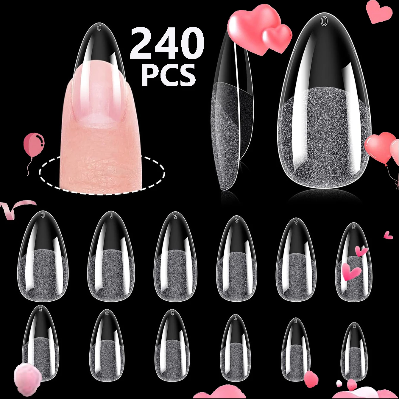 240 Stück kurze Mandel nagels pitzen weiches Gel vorgeformte Acryl nagels pitzen halb matte volle Abdeckung Nagels pitzen klar gelly drücken auf Nagel – Detail 13