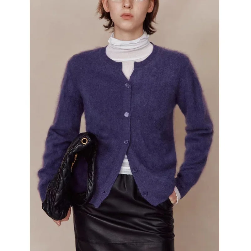 

Winter Wool Cashmere Fleece Knitted Cardigan Women Round Neck Single Breasted Soft Warm Sweater Knitwear