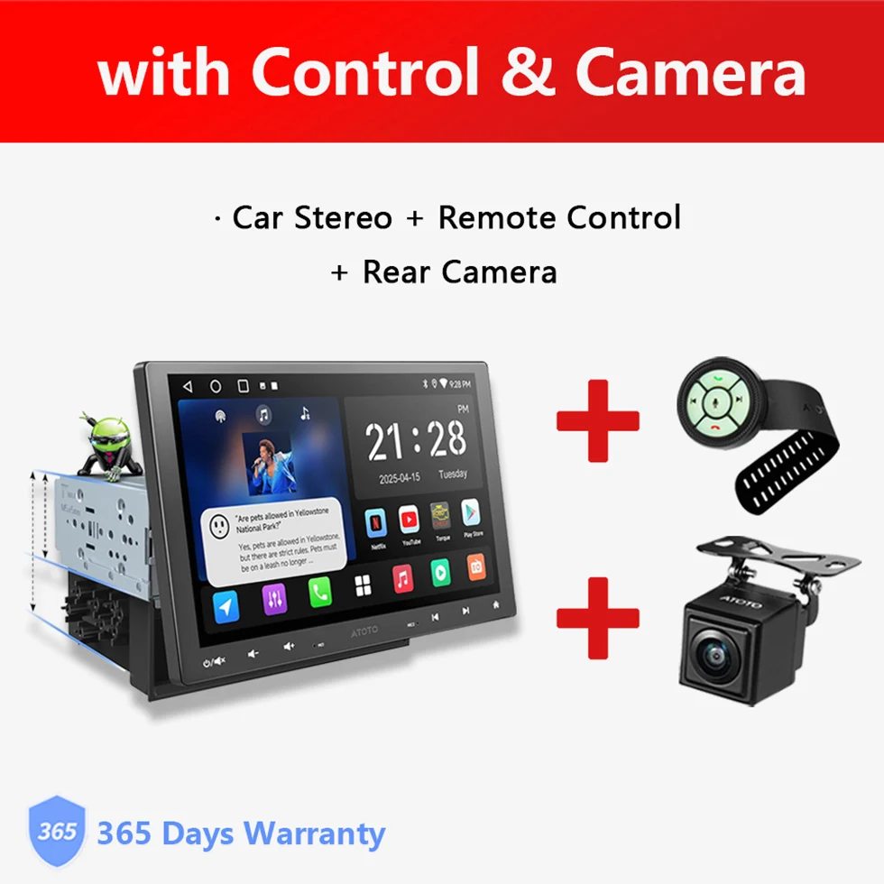 10 inch Android autoradio, geschikt voor 1Din/2Din, zwevend intrekbaar scherm, autoradio met camera, DSP/FM/RDS WIFI Bluetooth Apple CarPlay Android Auto head units A5L Atotozone