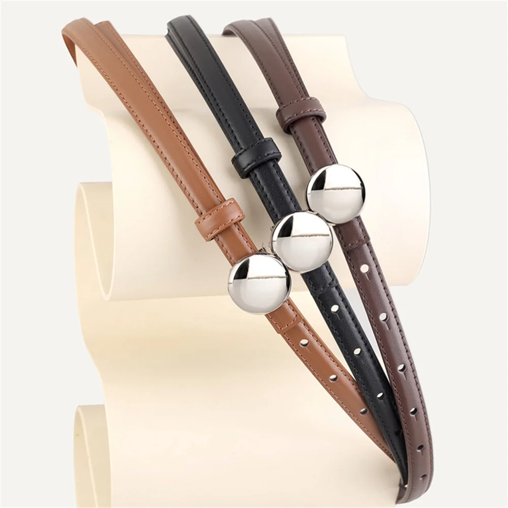 

Genuine Leather Black Color Belt Women's Thin Waistbelt Leather Belt for Jeans T-shirts Suit Skirt Waist-hugging Belts