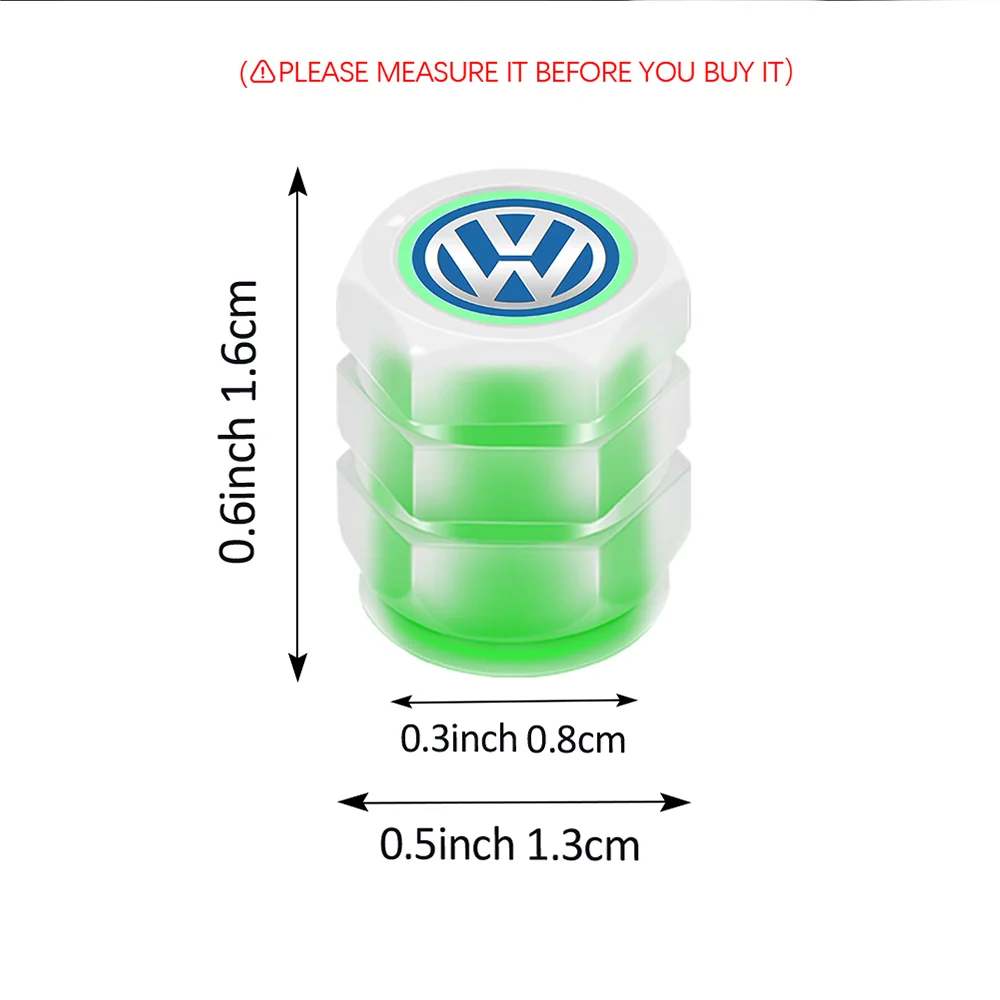 4Pcs/set Fluorescent Green Car Tire Valve Caps Dust-proof Covers Decoration for Volkswagen GTI Golf Tiguan Beetle Passat Touareg