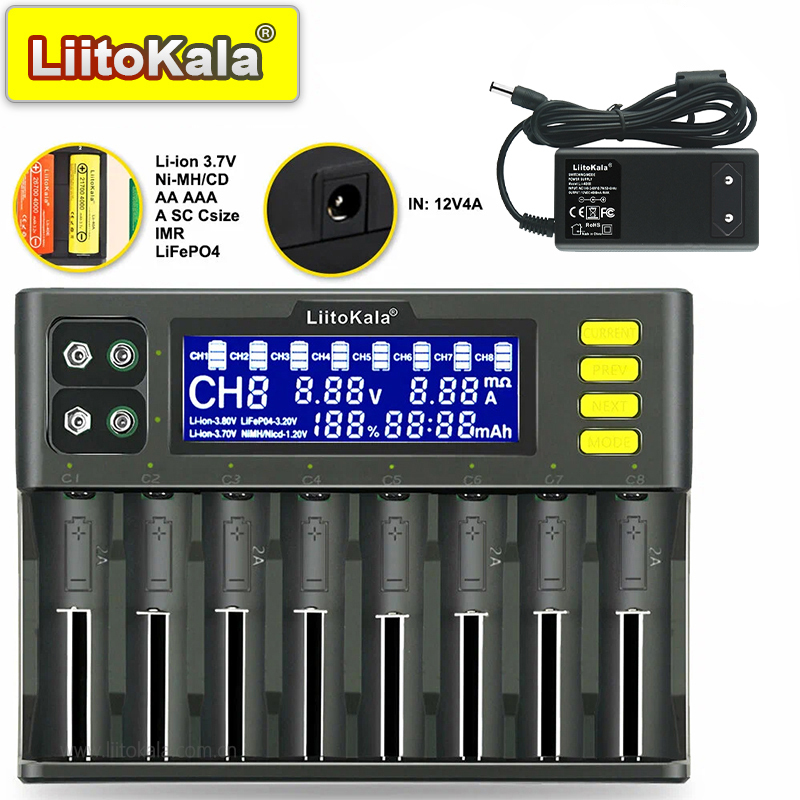 LiitoKala Lii-S8 8-slot LCD 18650/26650/9V Battery Charger