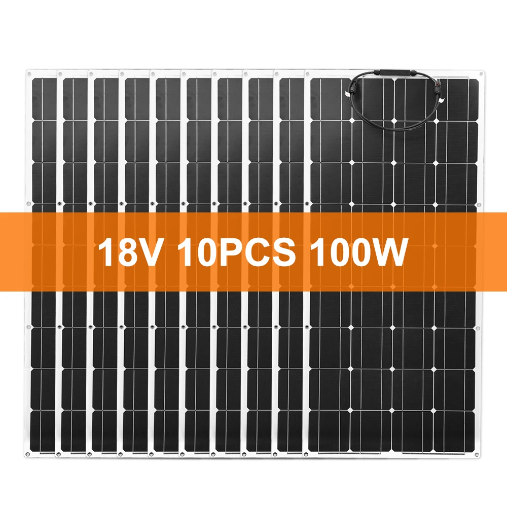 Dokio 18 V 10 Stück 100 W flexibles Solarpanel, monokristallines Solarpanel für Auto/Zuhause, wasserdichte Ladung, 12 V, 1000 W Solarpanel