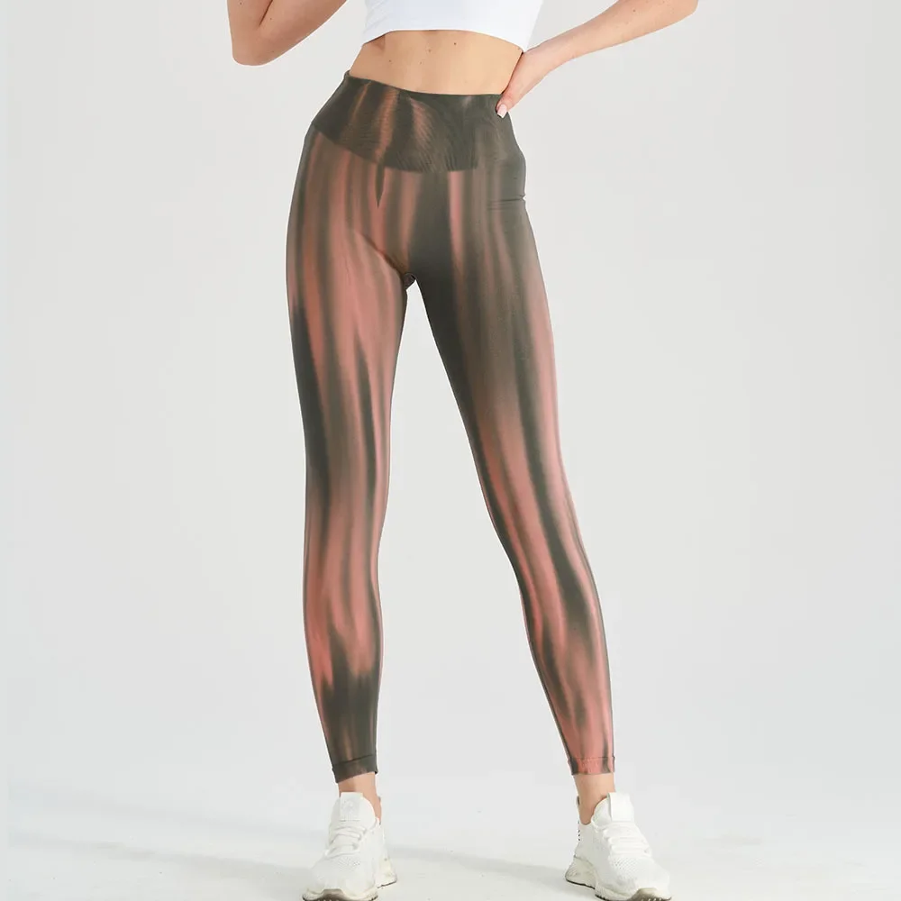 Mallas deportivas elásticas para mujer, Leggings de cintura alta con degradado, elásticos y ajustados, para correr