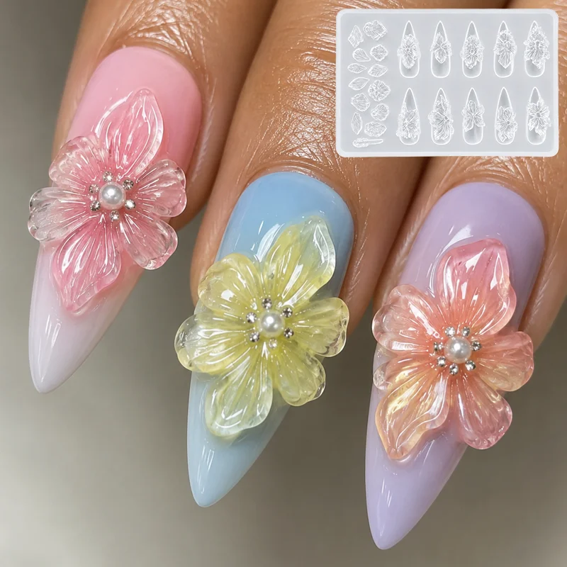 3D Flower Petal Nail Art Silicone Mold Dopamine DIY Press-On Nails Resin Clay Template Mini Jewelry Charms Manicure Accessories
