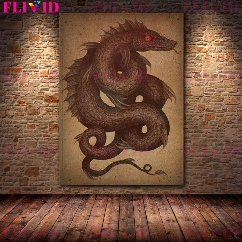 Jackalope Stag Beetle Creatures,Loch Ness monster,dragon,psychedelic mushrooms,art Poster,Wall Art,Canvas Painting,Home Decor
