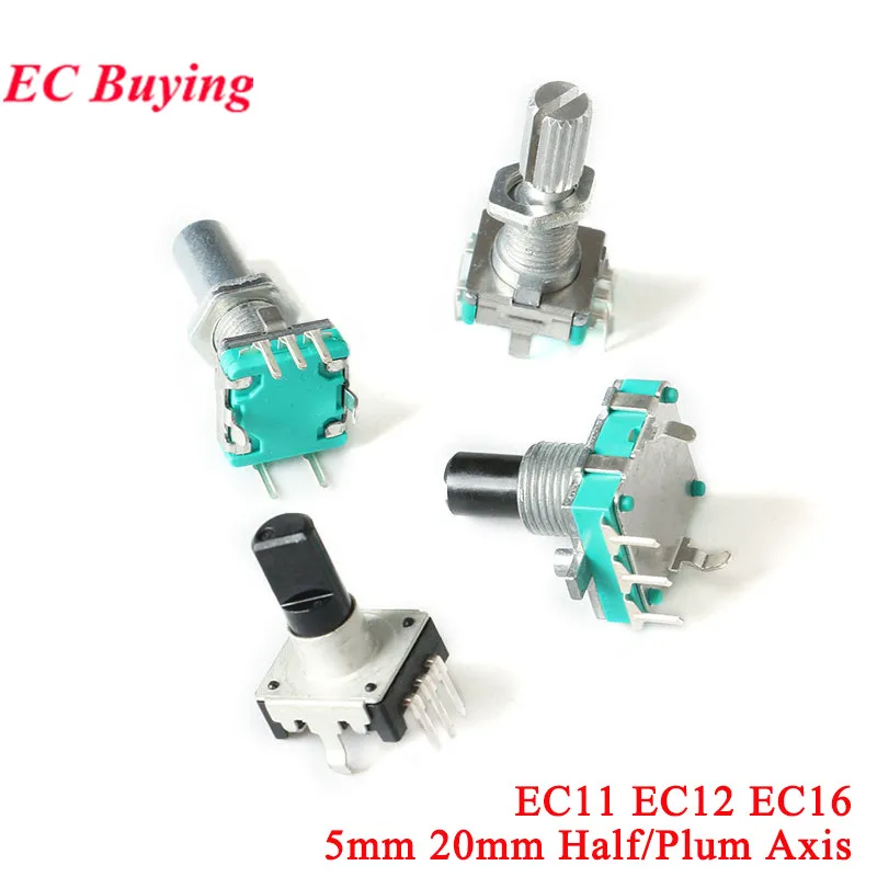 5Pcs/1pc Rotary Encoder EC11 EC12 EC16 15mm 20mm Half Plum Axis Handle Length Code Switch Digital Potentiometer with Switch 5Pin