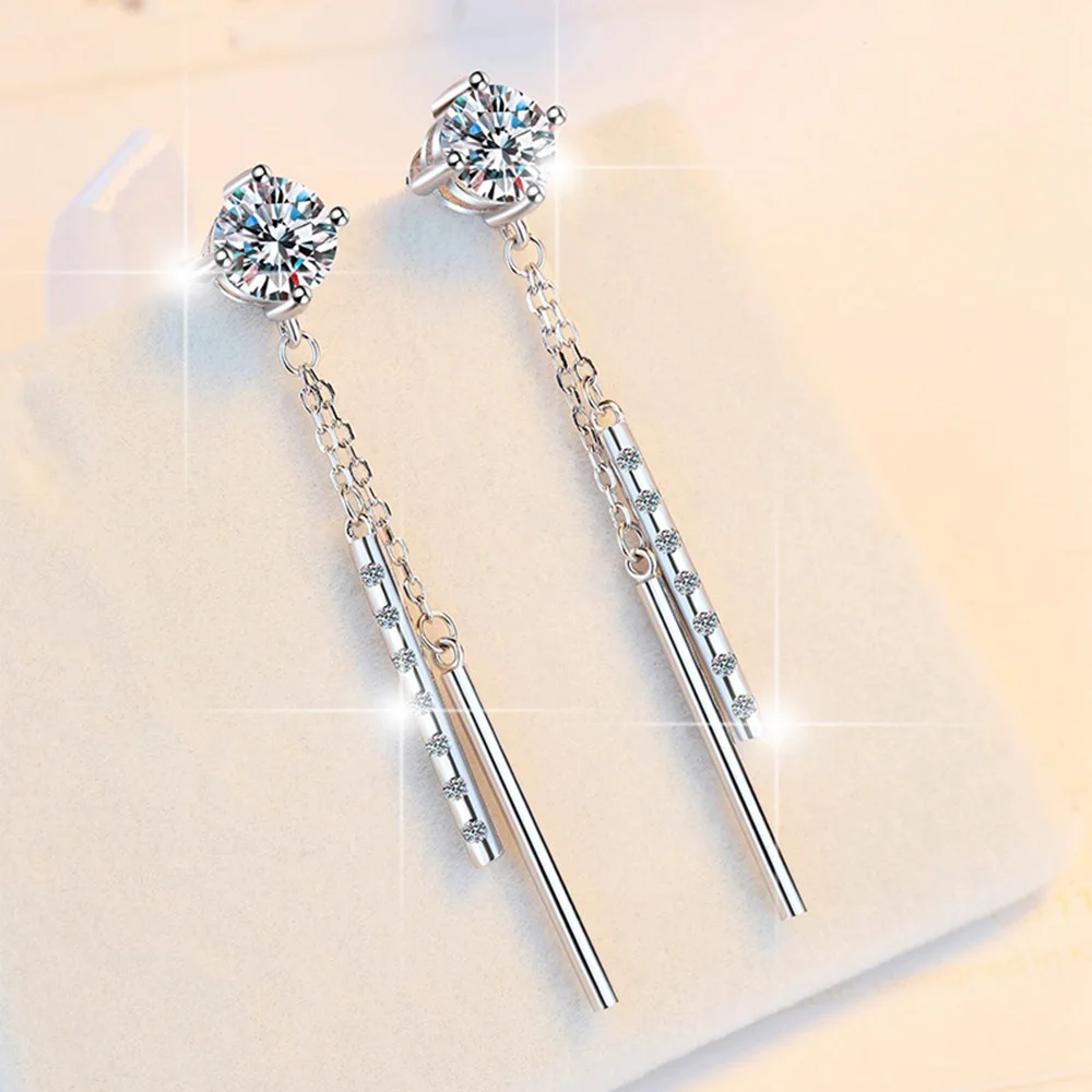 

D Color 1CT Moissanite Earrings S925 Sterling Silver Tassels Ear Stud for Woman Birthday Mother's Day Party Jewelry Gift