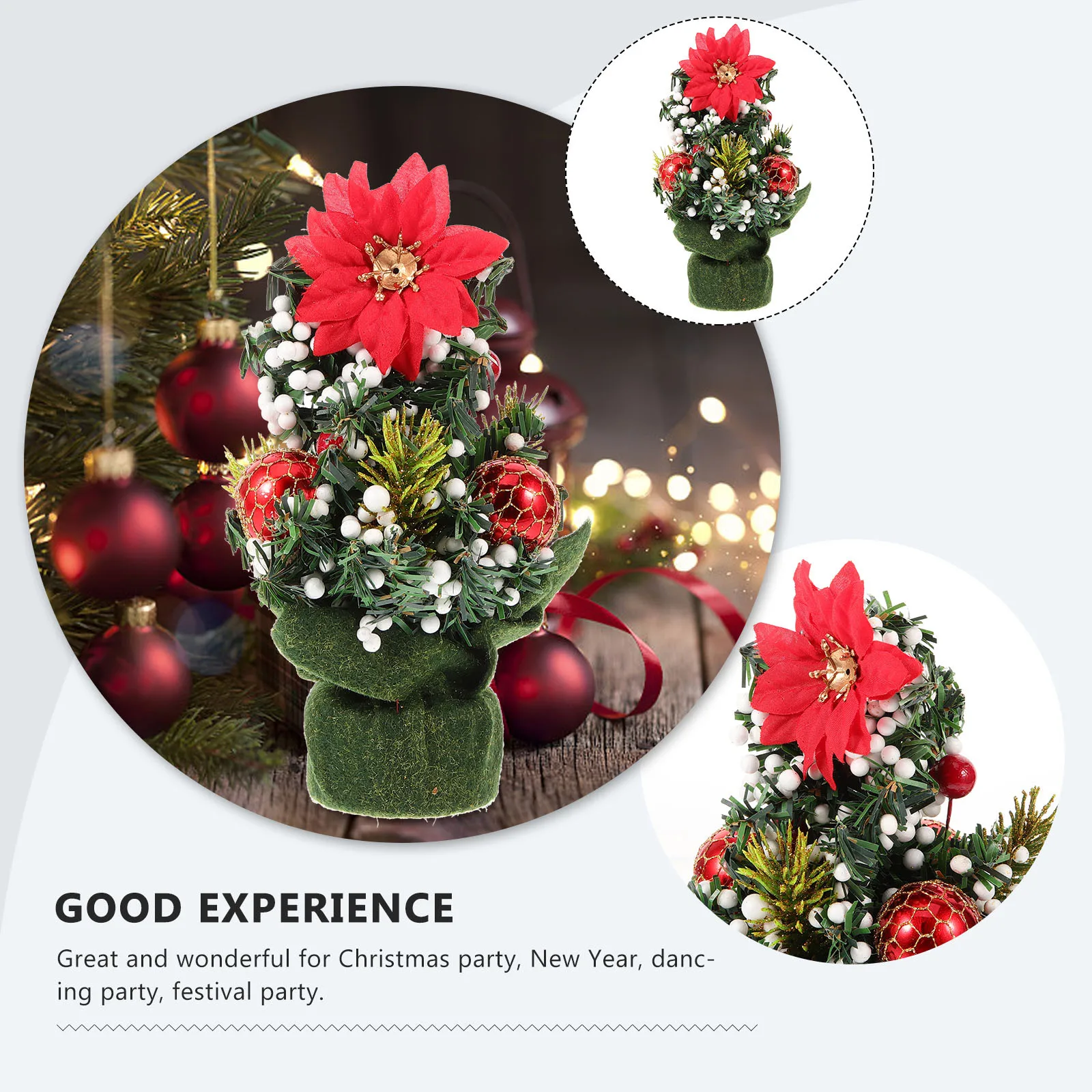 

Mini Christmas Tree Ornament Desktop Xmas Adornment Artificial Flocked Tree with Red Balls Bows Flowers Holiday Decor 2025