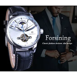 FORSING-relojes de marca de lujo para hombre, resistente al agua, correa de cuero genuino, militar, deportivo, superior, Lunar, automático, mecánico