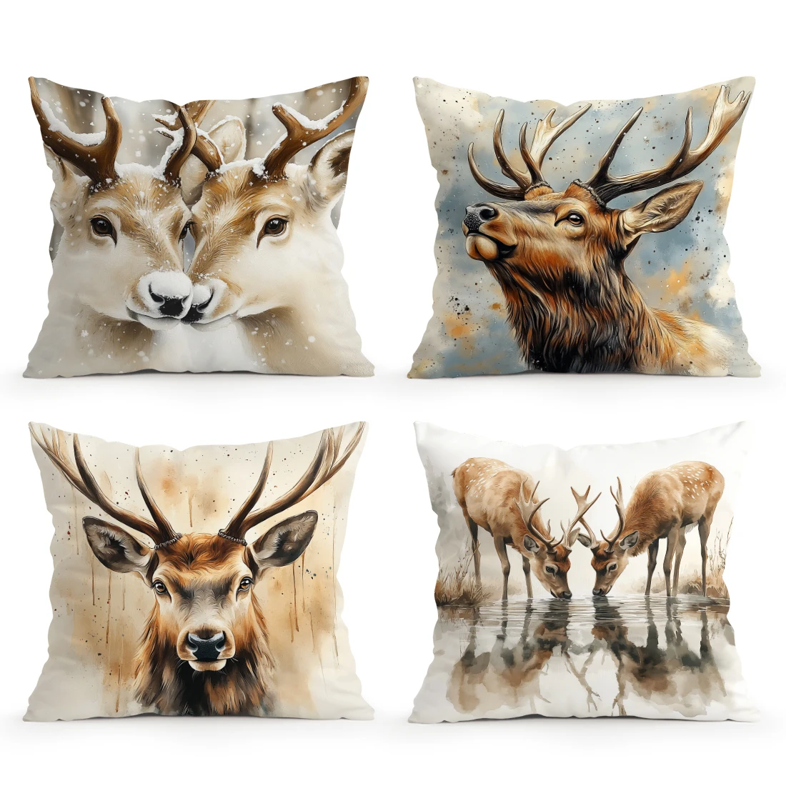 Home Decor Deer Artistic Prints Wildlife Inspired Cushion Covers Pattern Cushion Cover Suitable For Sofa Bedroom Car Pillow