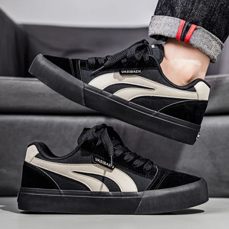 

Fashionable Retro Spring and Autumn Color-block Soft-soled Low-top Round-toe Lace-up Vulcanized Casual Plus-size Men's Sneakers