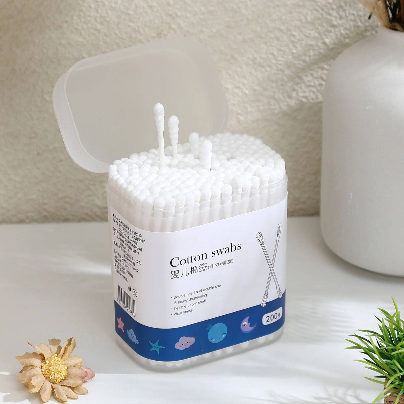 

1 Box Baby Cotton Swabs: Disposable Double-Headed Infant Safety Swabs For Ear Wax Nose Cleaning Makeup Remover Applicator Sticks