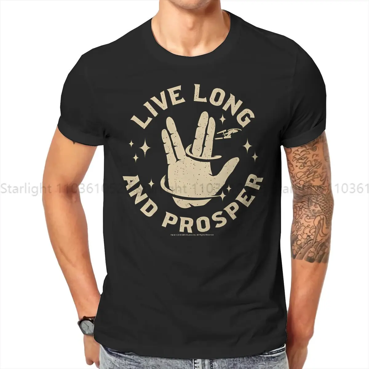 Starr Trrekk TShirt Live  And Prosper Cosmic Vintage Basic T Shirt Leisure Men Tee Shirt Printing