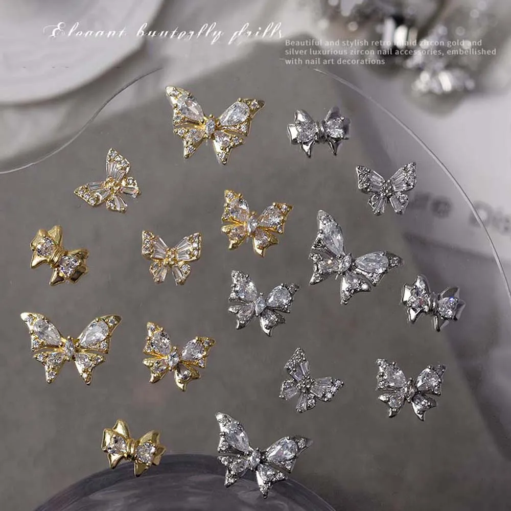 Bowknot Butterfly Nail Decorations Gold Silver Color 3D Nail Art Drills Bow Nail Accessories Nail Art Supplies