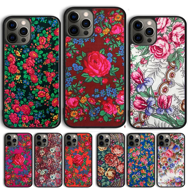 Russian Scarf Floral Phone Case Cover For iPhone 15 16 11 13 14 Pro Max 12 mini Plus X XS Max XR Fundas