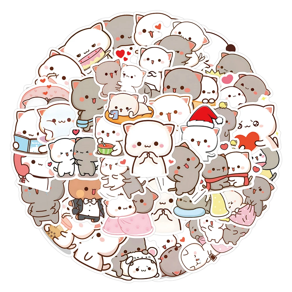 10/30/60pcs Cute Funny Mochi Cat Graffiti Stickers Kawaii Cartoon Kitten Decals Toy DIY Notebook Laptop Phone Decoration Sticker