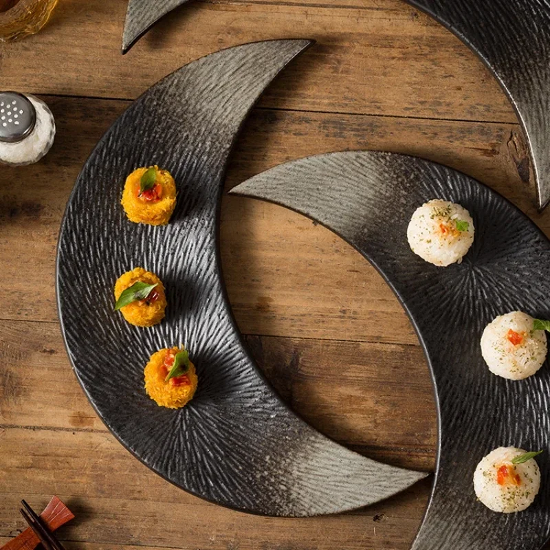 Creative Retro Kiln Color-changing Moon-shaped Western Food Plate Sushi Plate Characteristic Hotel Pendulumplateceramictableware