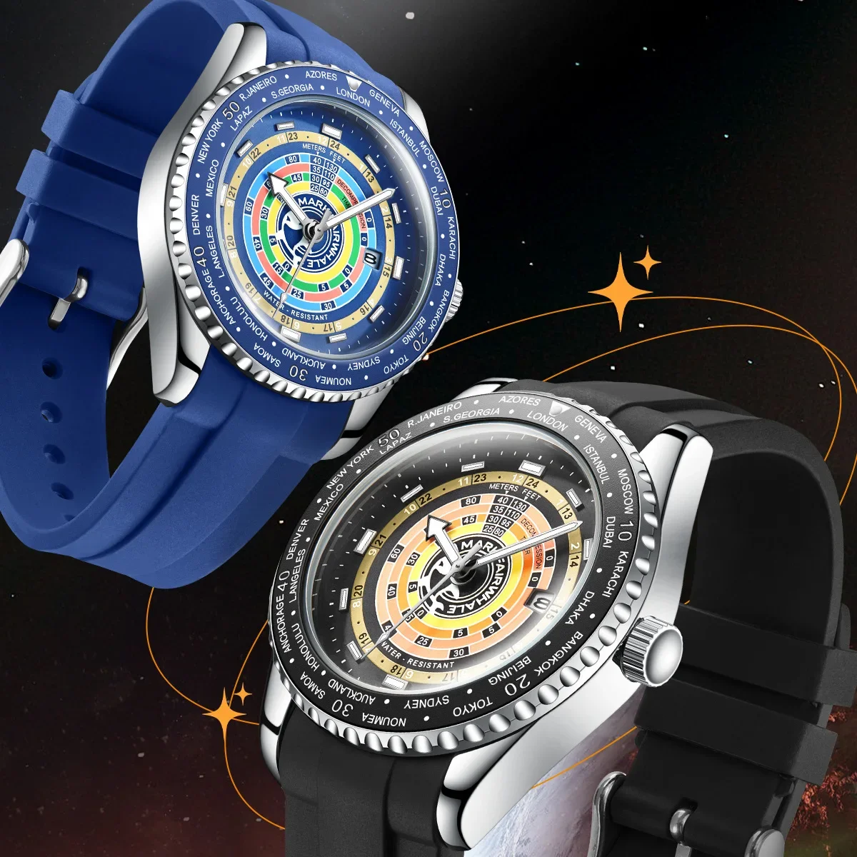 MARK FAIRWHALE 5930 Trend Rotable Bezel Quartz Watch for Man Sports Silicone Strap Luminous Waterproof Men Watches Reloj Hombre