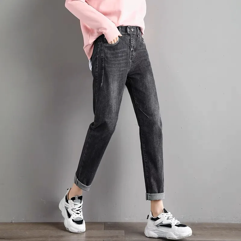 Elastic High Waist Ankle-length Harem Jeans  Korea Casual New Pantalones Vintage Vaqueros  Baggy Spring Fall Women Denim Pants