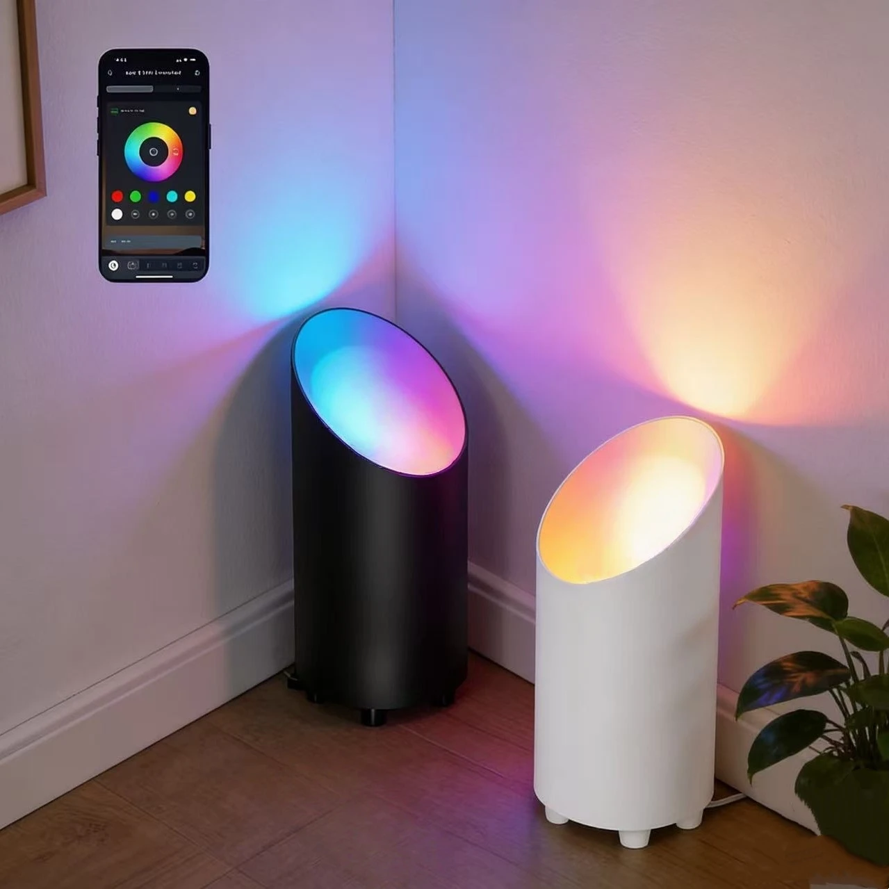 Tuya Smart Glowing Upwards RGB LED Floor Lamp APP Remote Dimming Indoor Desktop GU10 Spotlight Wall Washer Light Plant Lighting