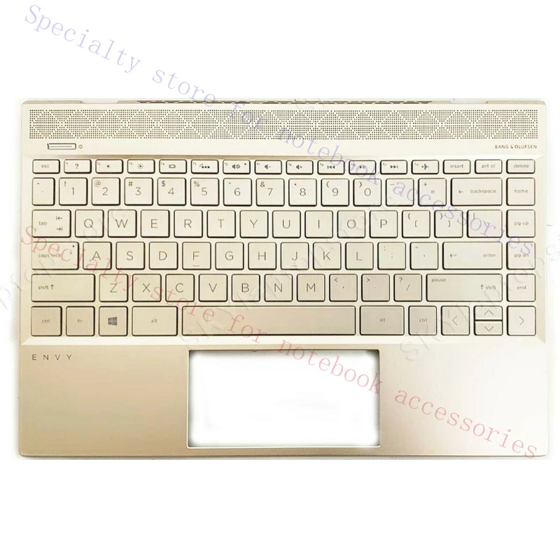 

A+ New For HP Envy 13-AH Upper Case Palmrest Backlit Keyboard Gold L19541-001