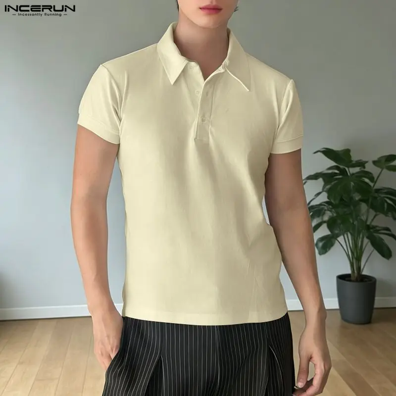 

INCERUN Men Shirt Solid Color Lapel Short Sleeve Button Casual Men Clothing Summer Korean Style Streetwear 2026 Fashion Tops Men