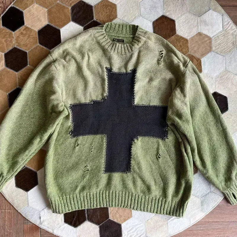 KAPITAL Hirata Kazuhiro Cross Pattern Knitted Sweater for Men and Women Pullovers New Arrival