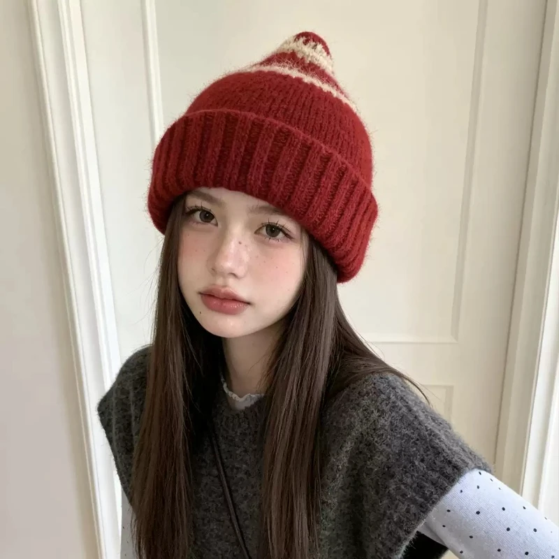Fair Isle Jacquard Knit Beanies Unisex Striped Cuffed Knitted Hat Vintage Ethnic Pattern Soft Warm Winter Skull Cap Casual Gorra