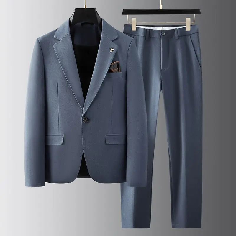 High-End Draped Casual Suit 2 Piece Set For Men Slim Fit Version Stylish Trendy Men's Clothing For Wedding Groom