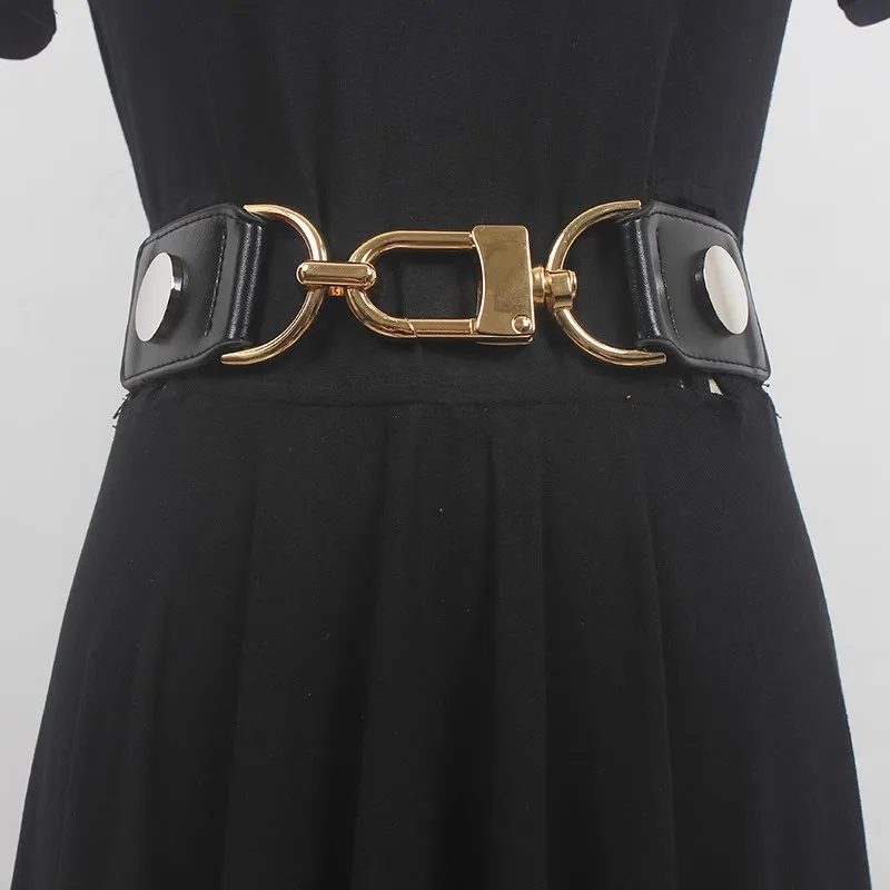 Women's Runway Fashion PU Leather Elastic Cummerbunds Female Dress Corsets Waistband Belts Decoration Wide Belt R536