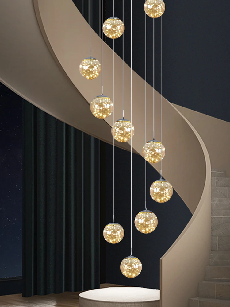 

Long Stairs Chandelier Pendant Light Dining Room Modern Hanging Lamp For Living Room Villa Stairs High Ceiling Chandelier