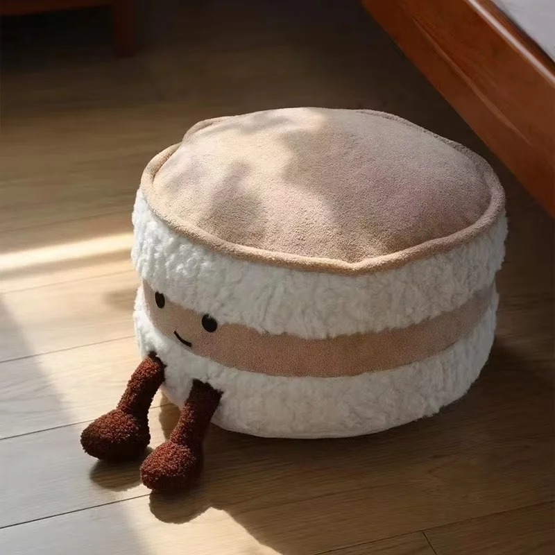 Cute Plush Cake-Shaped Stool - Removable Cover Pouf For Living Room Tatami Footrest & Shoe Changing Decorative Stool Gift